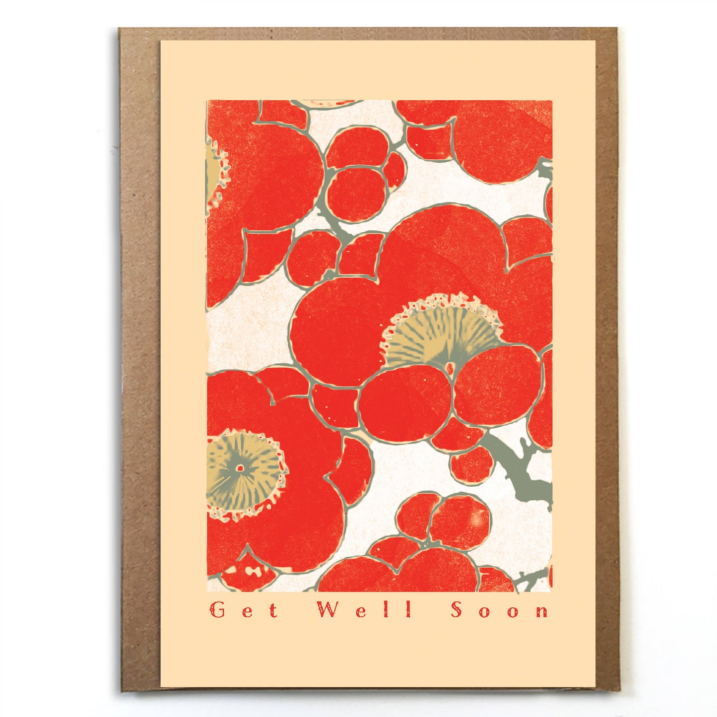 Red Flowers Get Well; Unique Japanese Vintage Print Card