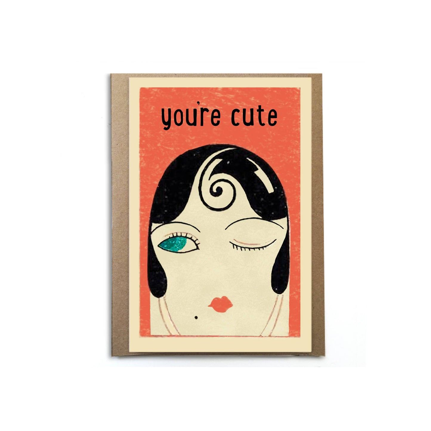 You're Cute; Vintage Card of Woman Winking