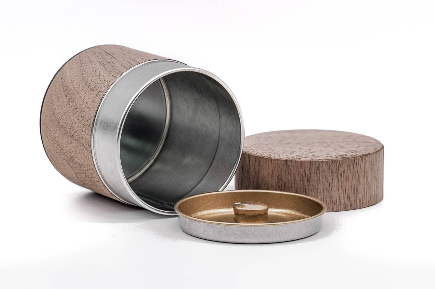Natural Wood Walnut Wrapped Metal Tea Canister (Chazutsu) - 100g