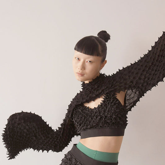 Spiky Shibori Super Crop Top with Bell Sleeves - Chiffon