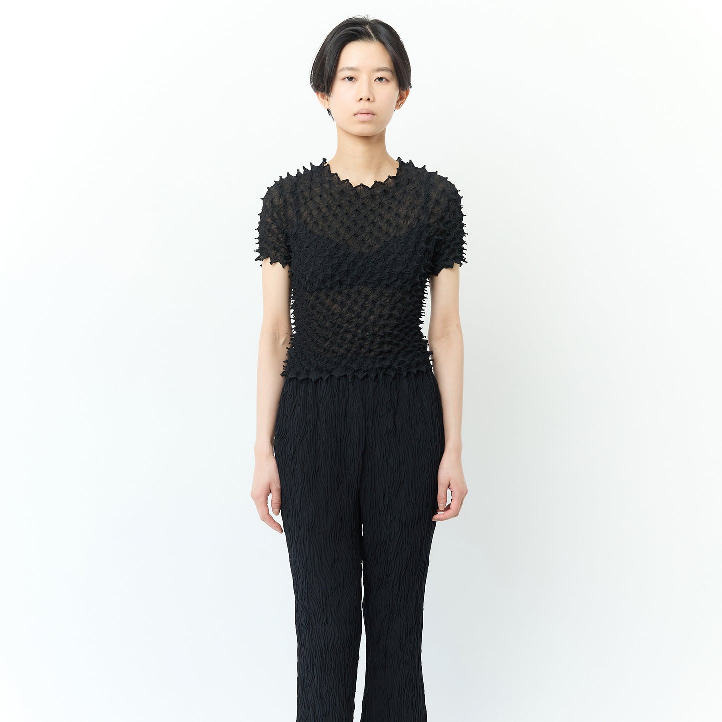 Spiky Shibori Crewneck Shortsleeve top - Chiffon