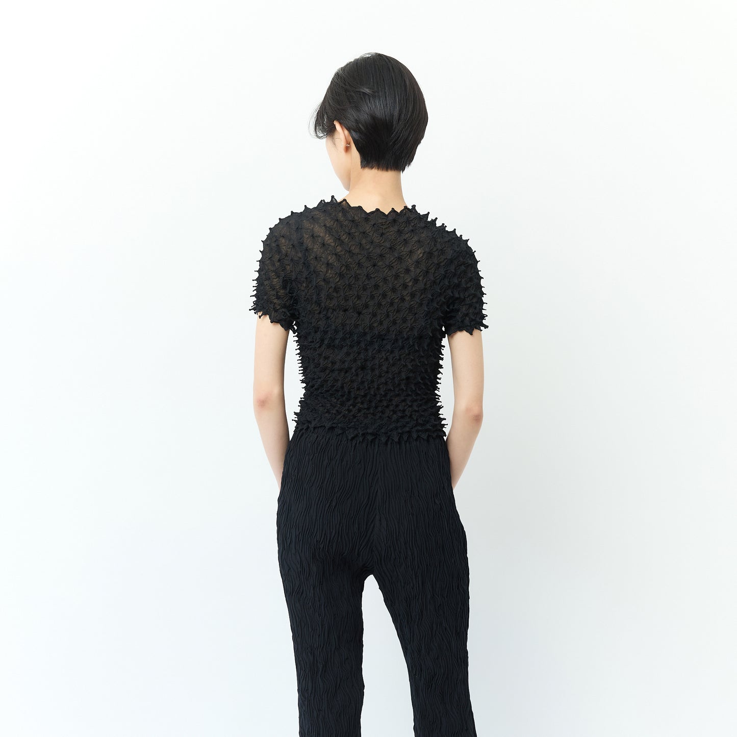 Spiky Shibori Crewneck Shortsleeve top - Chiffon