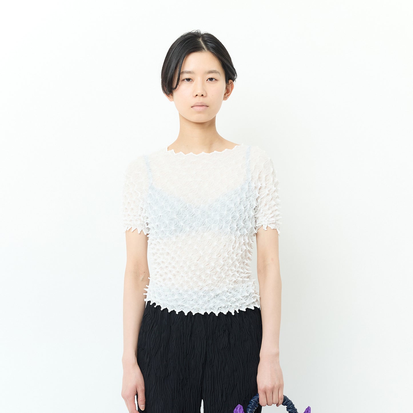 Spiky Shibori Crewneck Shortsleeve top - Chiffon