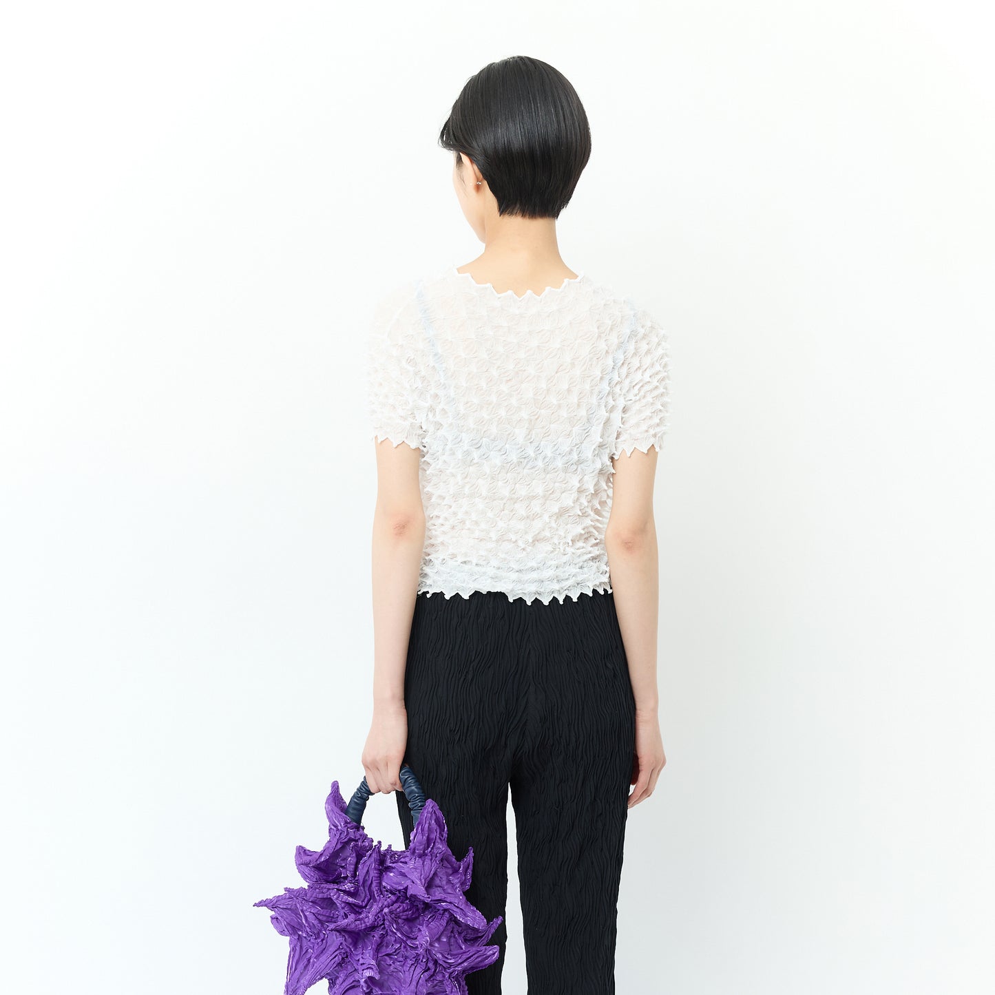 Spiky Shibori Crewneck Shortsleeve top - Chiffon