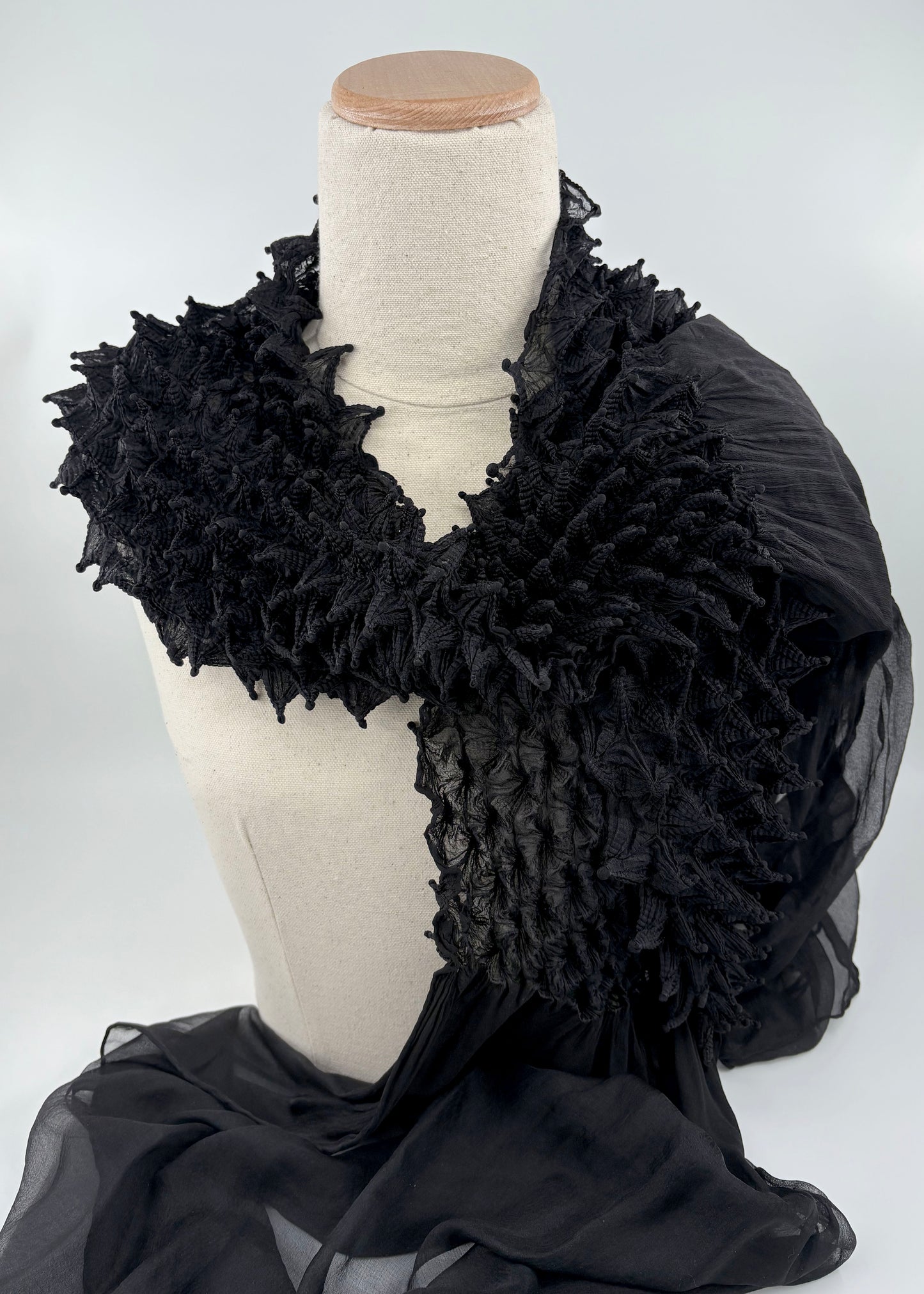 Silk Chiffon Scarf with Spiky Shibori Center