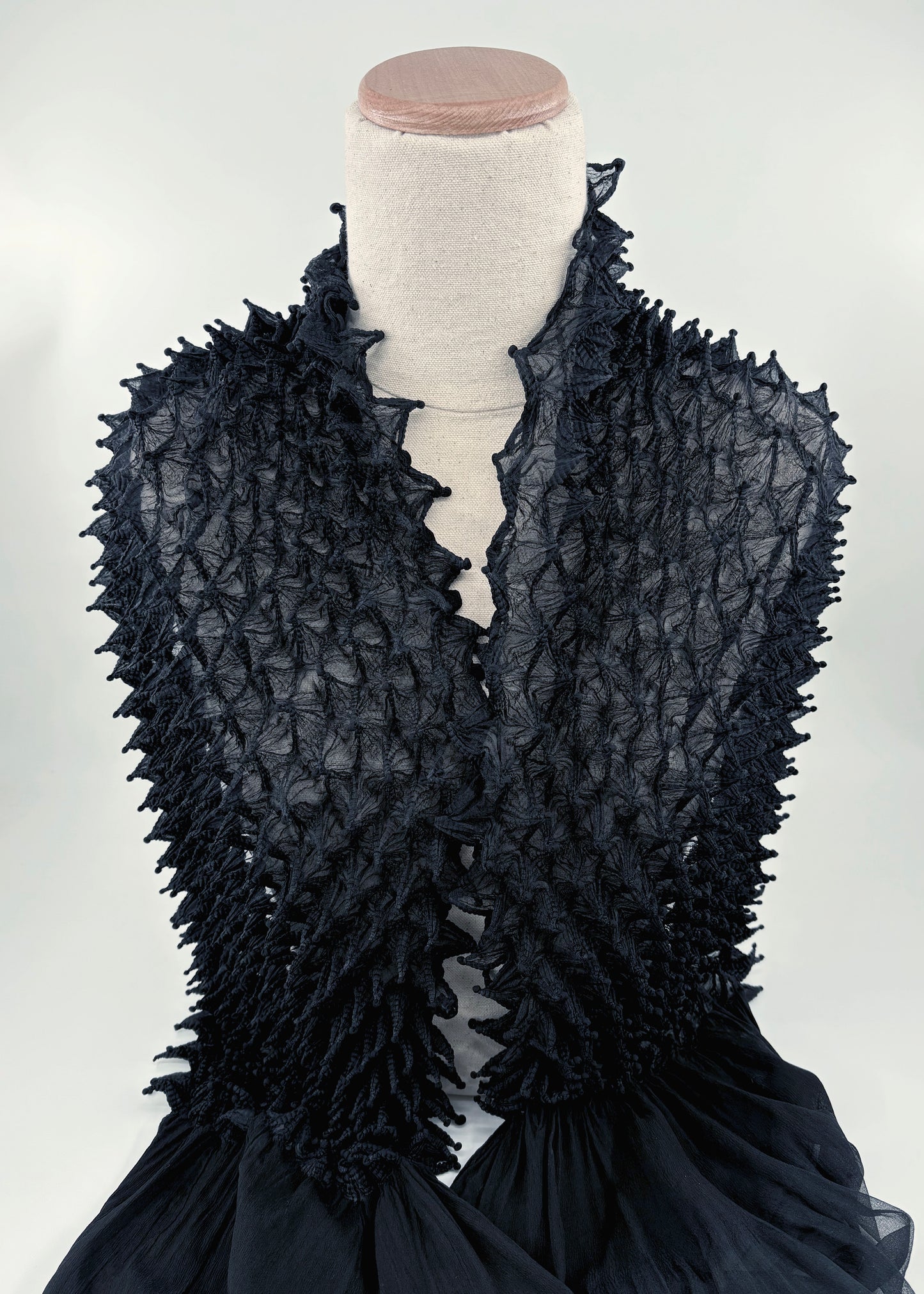 Silk Chiffon Scarf with Spiky Shibori Center