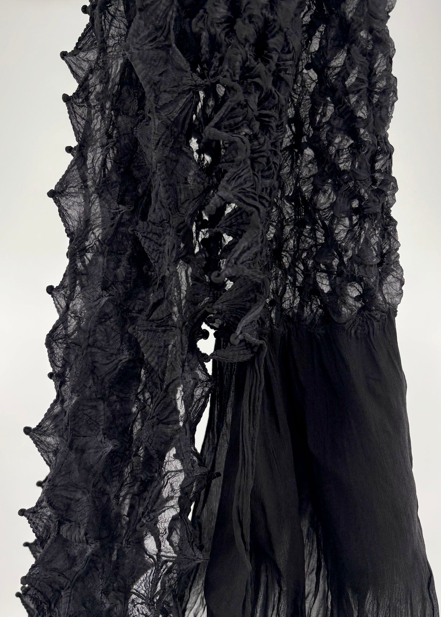 Silk Chiffon Scarf with Spiky Shibori Center