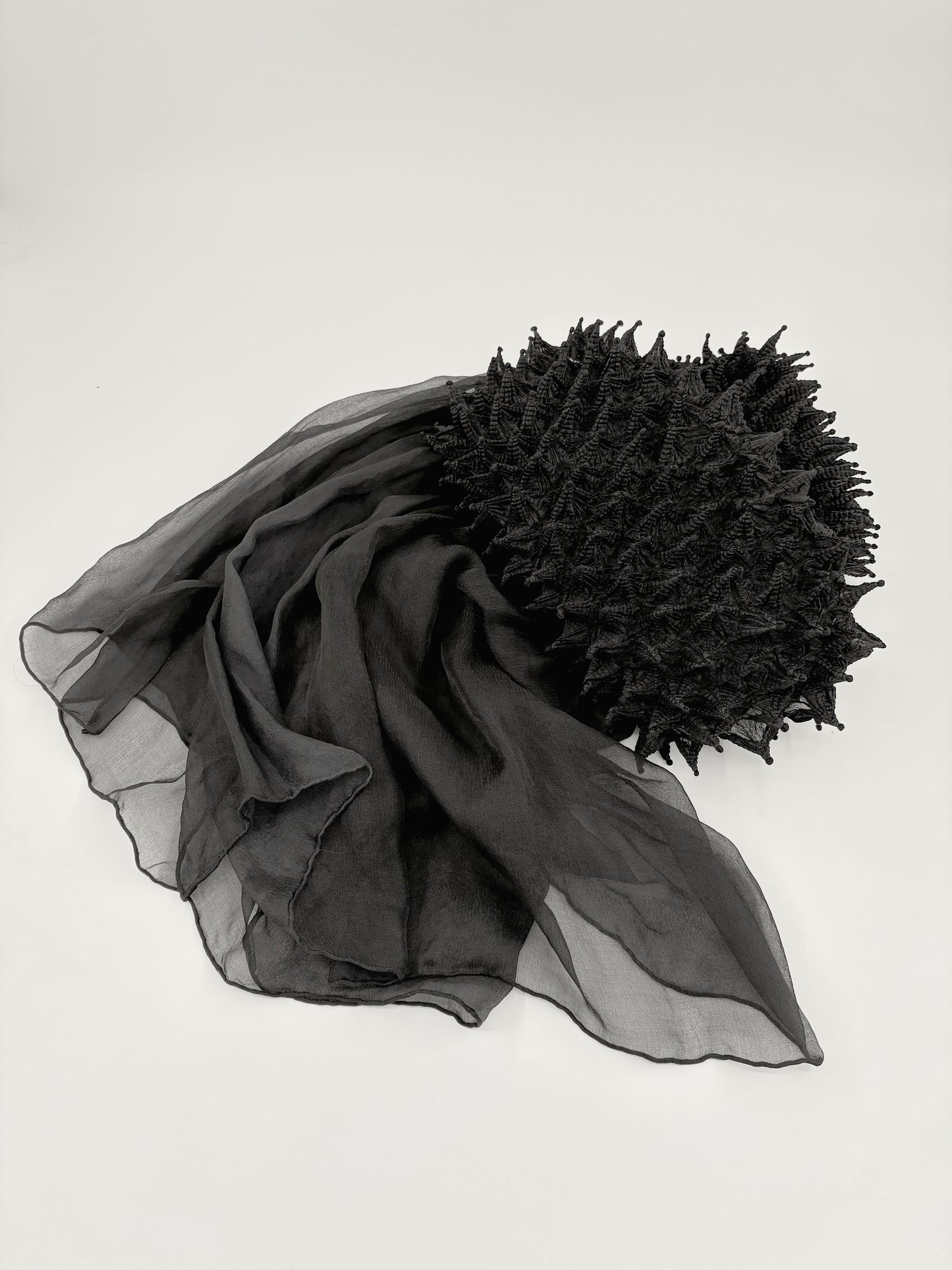 Silk Chiffon Scarf with Spiky Shibori Center