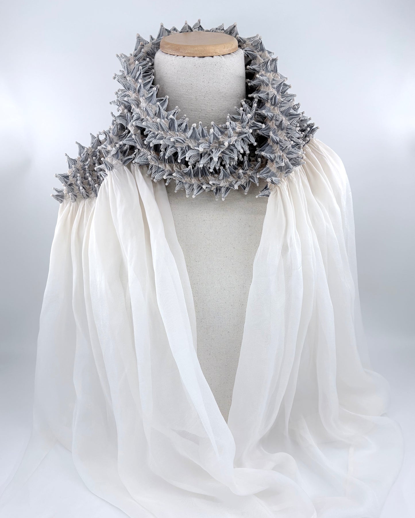 Silk Chiffon Scarf with Spiky Shibori Center