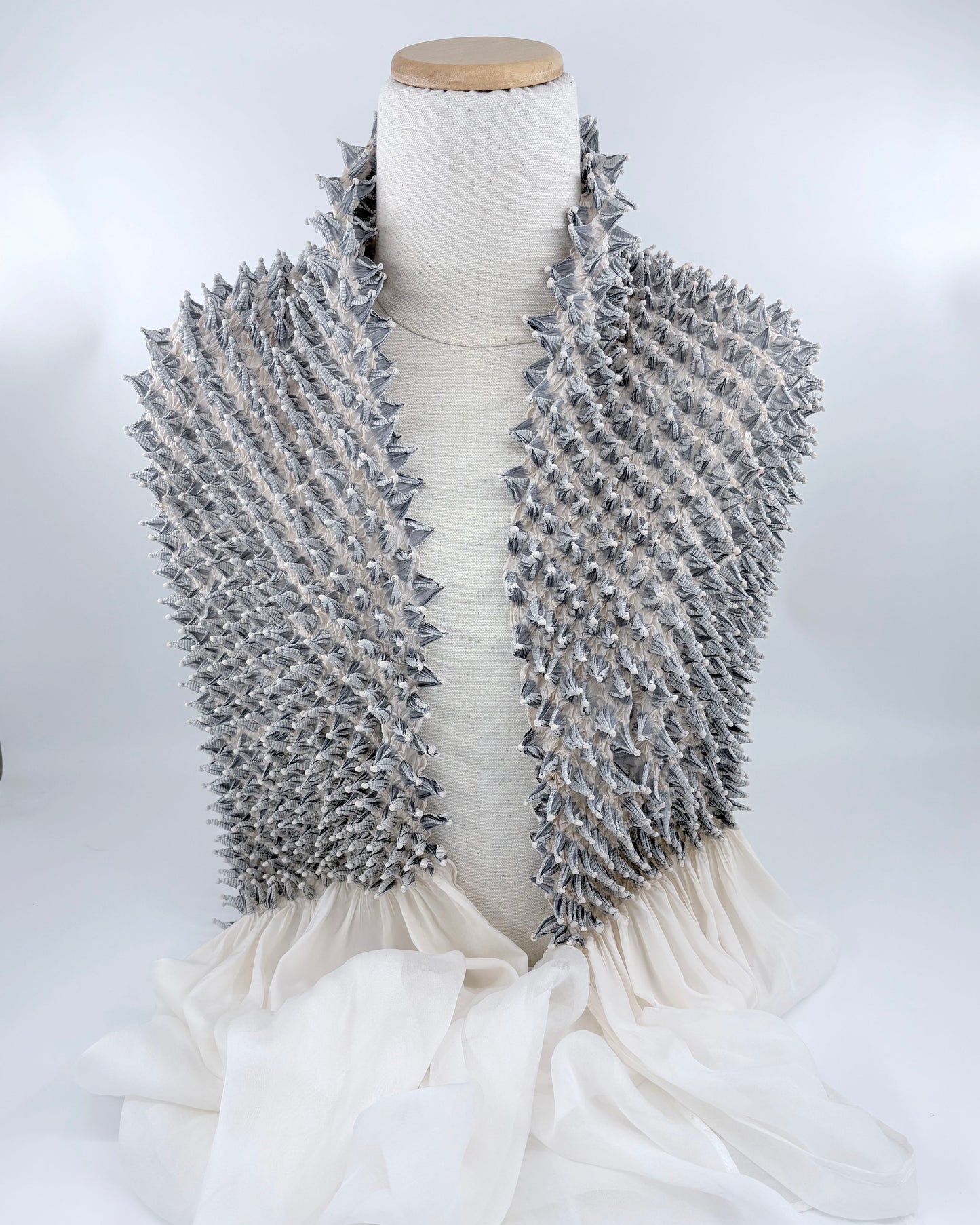 Silk Chiffon Scarf with Spiky Shibori Center