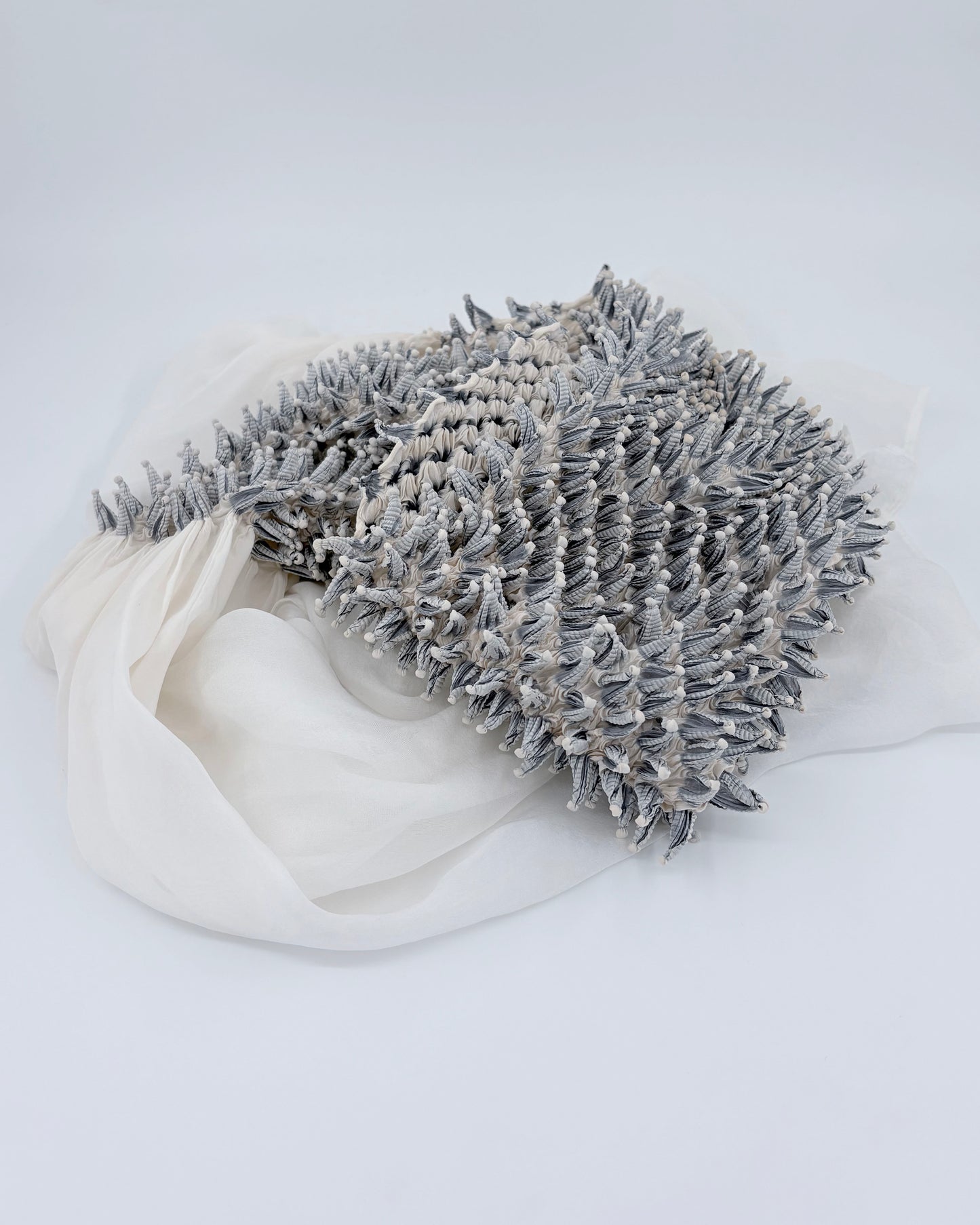 Silk Chiffon Scarf with Spiky Shibori Center