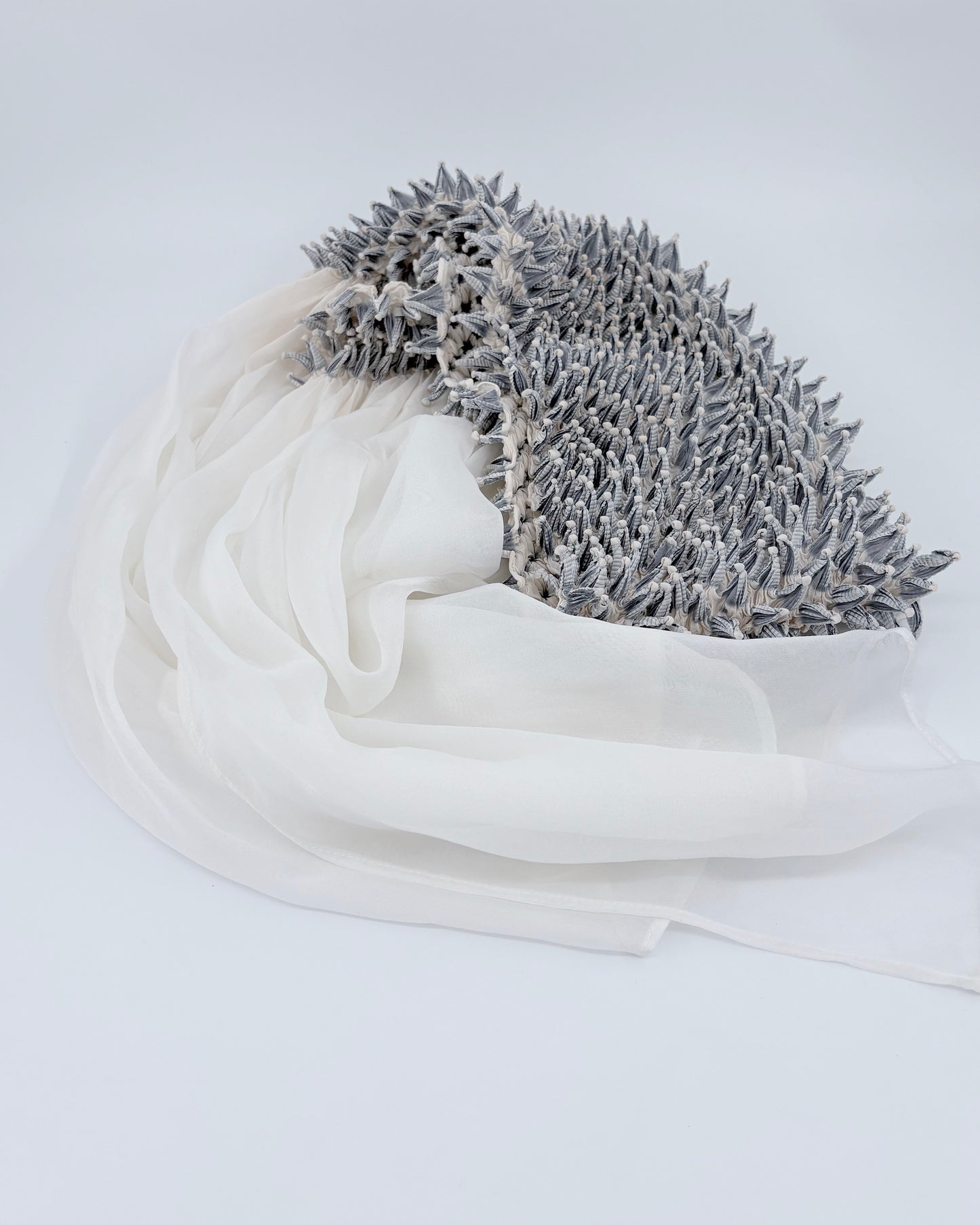 Silk Chiffon Scarf with Spiky Shibori Center