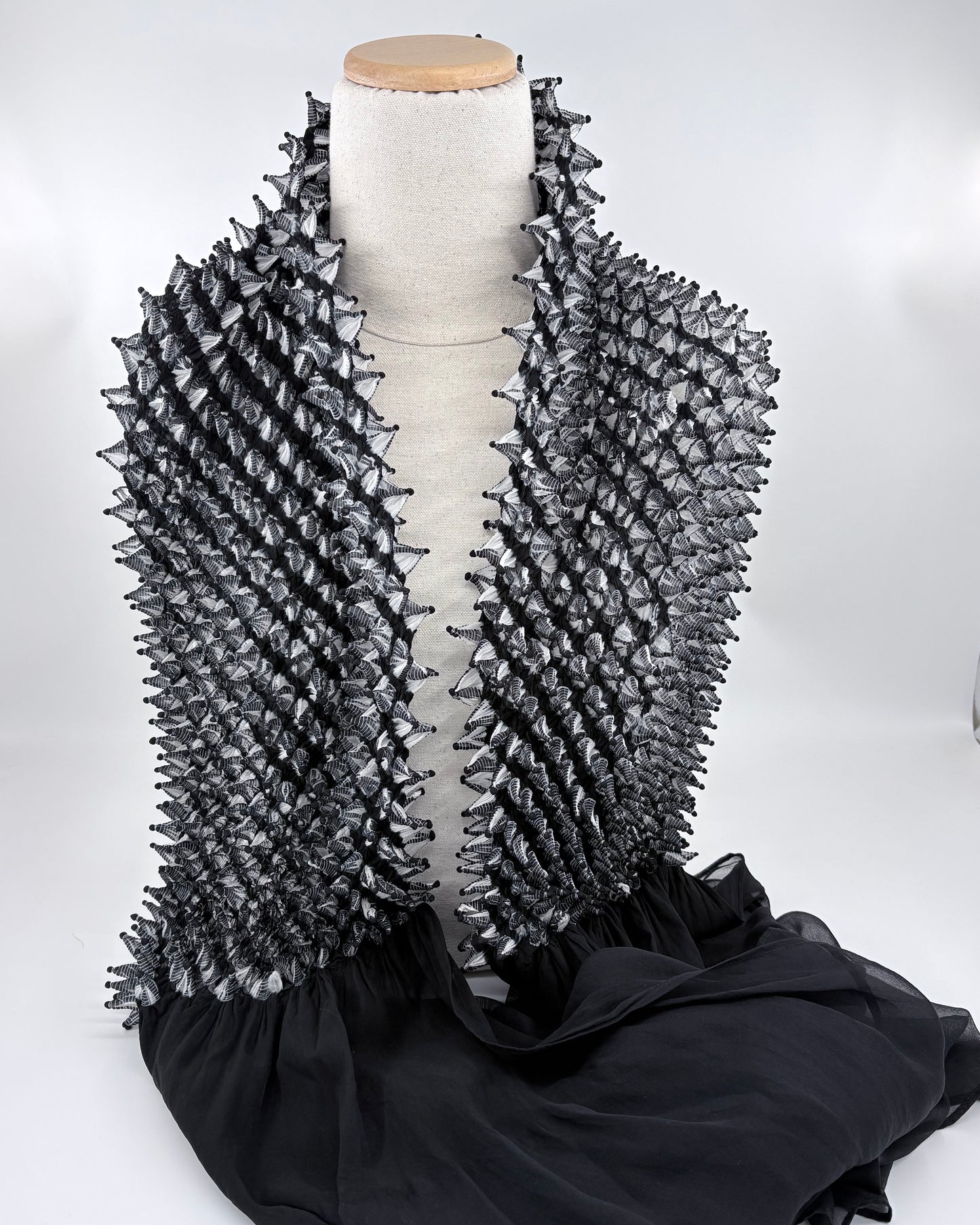 Silk Chiffon Scarf with Spiky Shibori Center