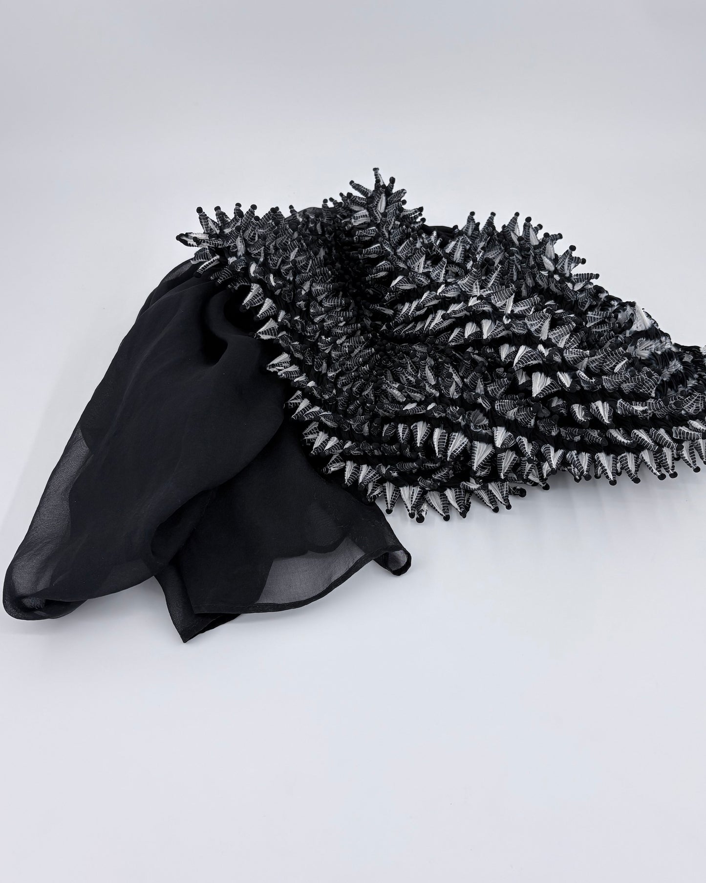 Silk Chiffon Scarf with Spiky Shibori Center