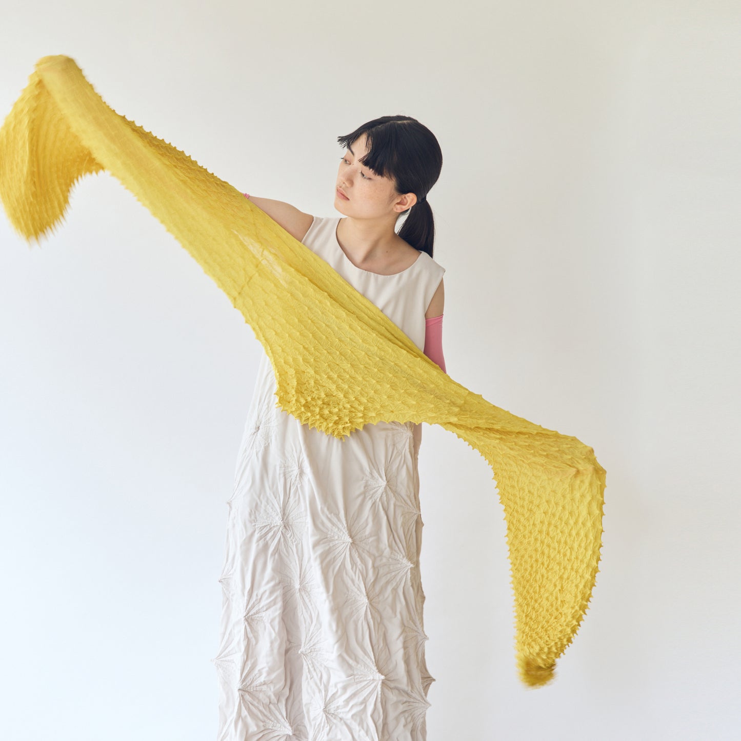 Spiky Shibori Super Crop Top with Bell Sleeves - Chiffon