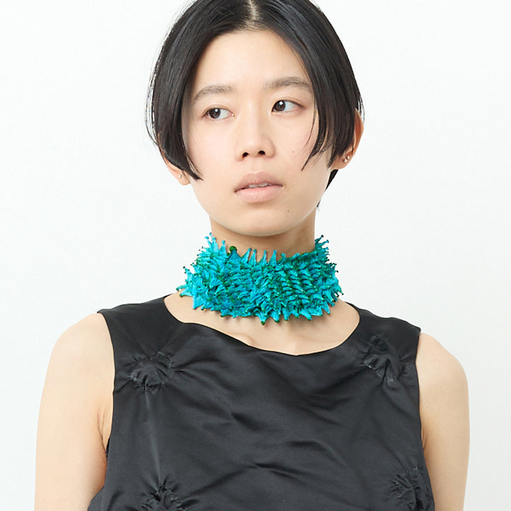 Small Spiky Shibori Wide Width Necklace - Silk