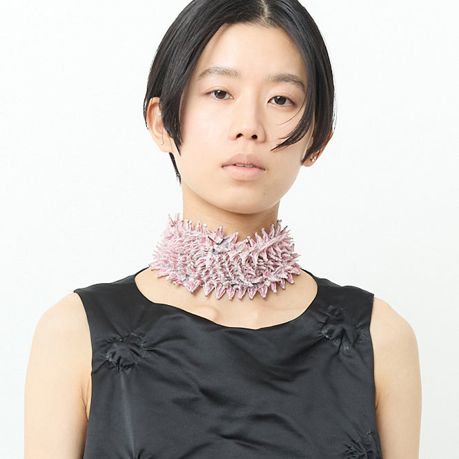 Small Spiky Shibori Wide Width Necklace - Silk