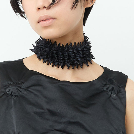 Small Spiky Shibori Wide Width Necklace - Silk