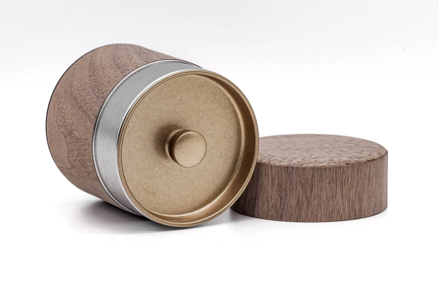 Natural Wood Walnut Wrapped Metal Tea Canister (Chazutsu) - 100g
