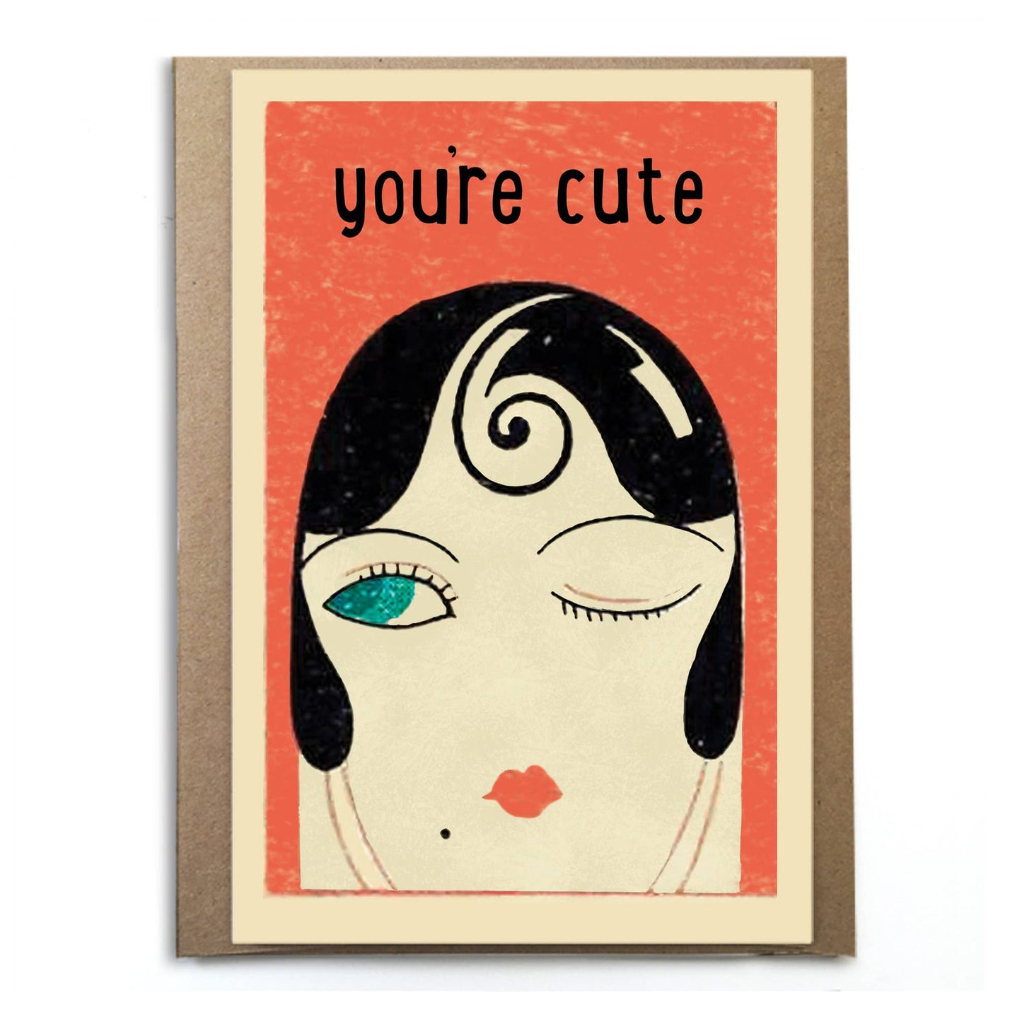 You're Cute; Vintage Card of Woman Winking