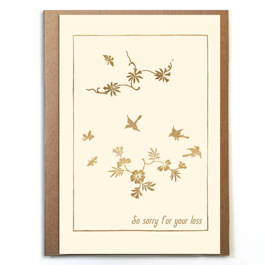 Elegant Sympathy Card; So Sorry For Your Loss; Not Foil